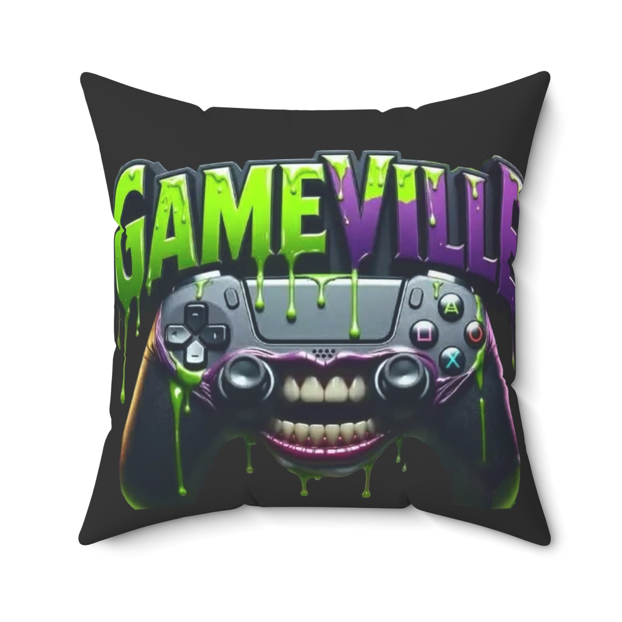 Gameville - 'Controller Grin' Square Throw Pillow