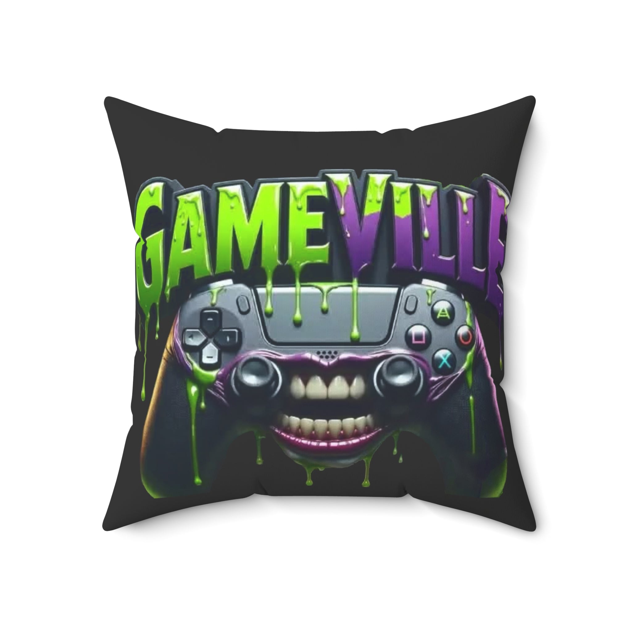 Gameville - 'Controller Grin' Square Throw Pillow