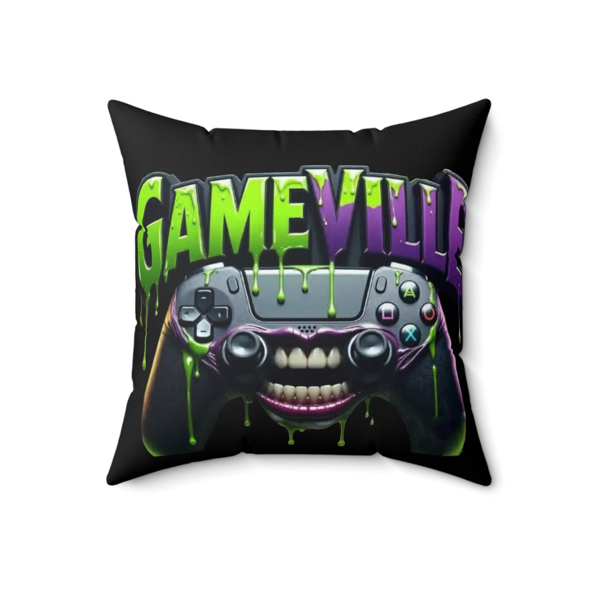 Gameville - 'Controller Grin' Square Throw Pillow