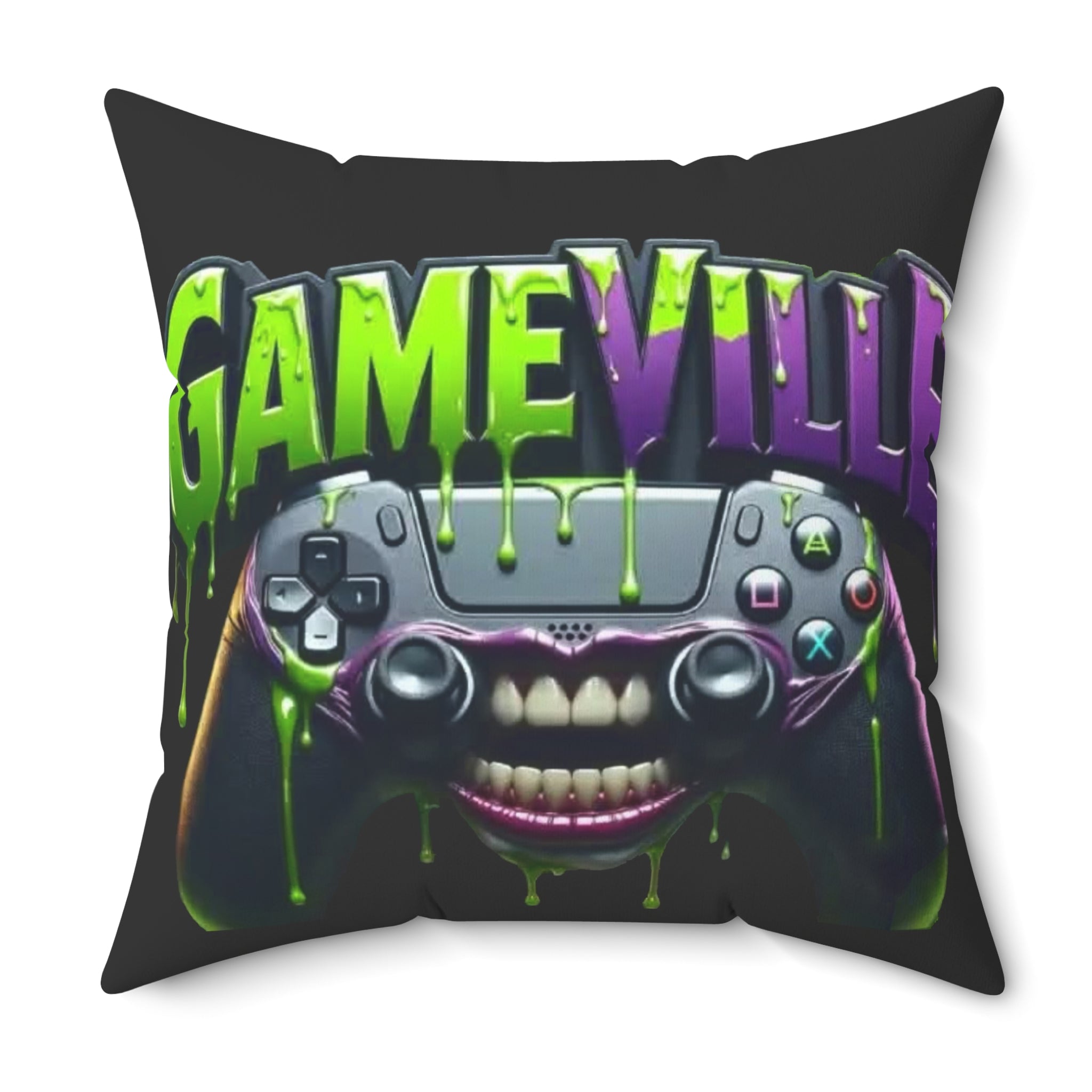 Gameville - 'Controller Grin' Square Throw Pillow